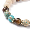 Natural Wood  & Imperial Jasper(Dyed) & Tiger Eye Braided Beaded Bracelet BJEW-JB08210-4