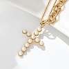 304 Stainless Steel & ABS Plastic Imitation Pearl Cross Pendant Necklaces NJEW-S442-09G-2