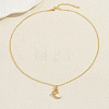 Brass Pave Clear Cubic Zirconia Moon and Star Pendant Necklaces for Women HB1903-5