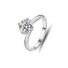 Flat Round Rhodium Plated 925 Sterling Silver Moissanite Finger Rings for Women WG84544-07-4