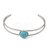 2Pcs 2 Colors Dyed Synthetic Turquoise Dome 304 Stainless Steel Hollow Open Cuff Bangle Sets BJEW-JB14400-4