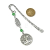 Tree of Life Feather Tibetan Style Alloy Pendant Bookmark with Cat Eye AJEW-JK00277-05-3