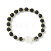 Natural Lava Rock & Larvikite & Selenite & Freshwater Shell Beads Stretch Bracelets for Women Men BJEW-JB13759-2