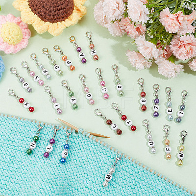 26Pcs 26 Styles Letter A~Z Acrylic Pendant Stitch Markers HJEW-NB00051-1