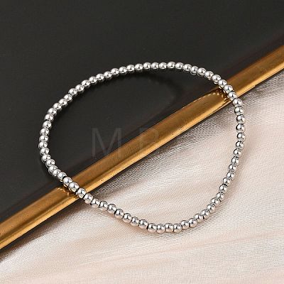 Brass Round Beaded Stretch Bracelets for Men Women BJEW-B148-05A-P-1