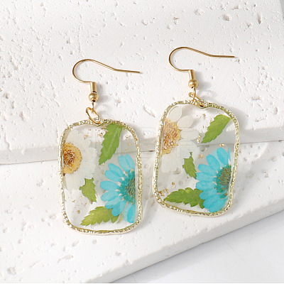 Resin & Dried Flower Rectangle Dangle Earrings FS-WG21EF9-06-1