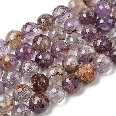 Natural Purple Phantom Quartz Purple Lodolite Quartz Round Beads Strands G-Z127-B01-10mm-1