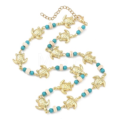 Ocean Dyed Synthetic Turquoise Beads & 304 Stainless Steel Link Chain Necklaces GG-NJEW-JN06337-02-1