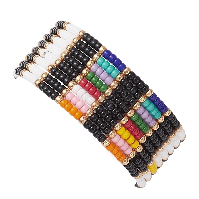 8Pcs Glass Seed Beads Stretch Bracelets for Women Men BJEW-MZ00275-1