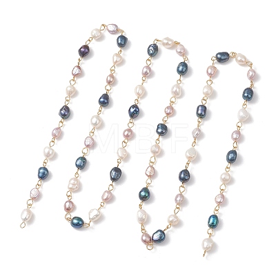 Nuggets Natural Cultured Freshwater Pearl Handmade Beaded Chains AJEW-JB01535-1