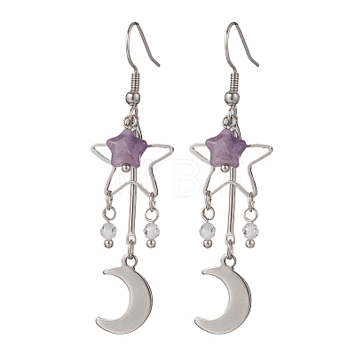Moon Natural Lepidolite/Purple Mica Dangle Earrings EJEW-JE06776-01-1
