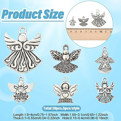 30Pcs 6 Styles Tibetan Style Alloy Pendants TIBEP-YW0012-41-1