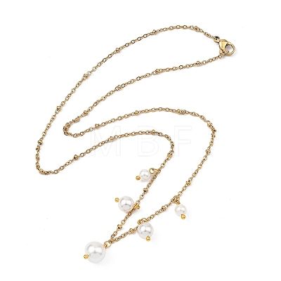 White Round Shell Pearl Pendant 304 Stainless Steel Satellite Chain Necklaces for Women NJEW-JN06100-1