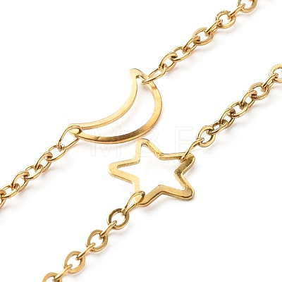 304 Stainless Steel Moon & Star Link Chains Necklace NJEW-JN03592-1