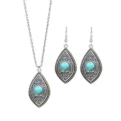 Bohemian Style Zinc Alloy & Synthetic Turquoise Pendant Necklaces & Dangle Earrings Sets WG40DB6-08-1