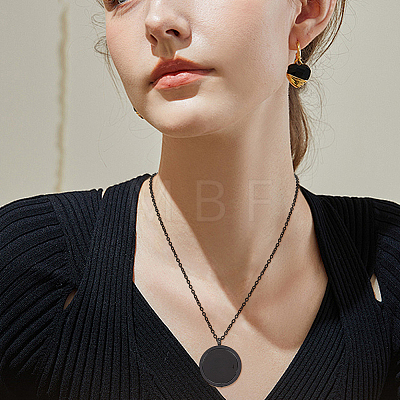 3Pcs Stainless Steel Rotatable Blank Flat Round Pendant Necklaces for Women Men NJEW-SC0001-81-1
