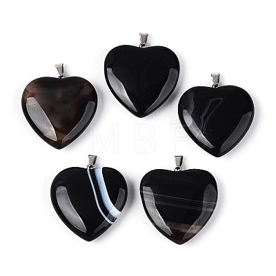 Natural Black Banded Agate(Dyed & Heated) Pendants G-T143-51A-1