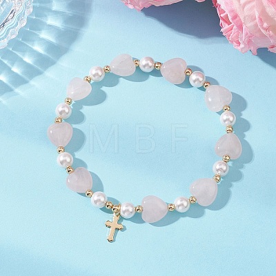 Natural & Synthetic Gemstone Heart & Shell Pearl Beads Stretch Bracelets BJEW-JB13413-1