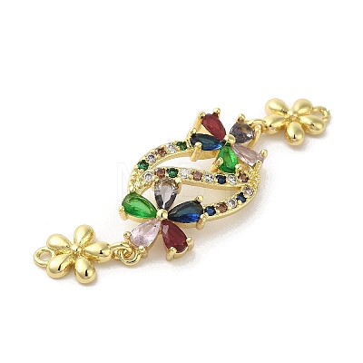 Rack Plating Brass Pave Colorful Cubic Zirconia Flower Connector Charms KK-C052-37E-G-1