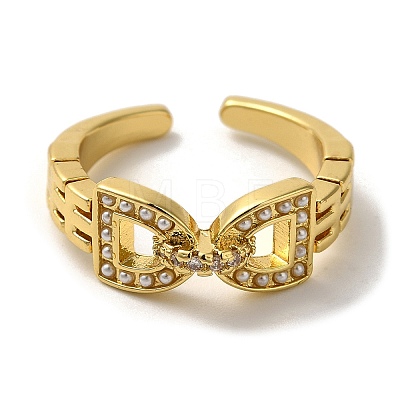 Rack Plating Arch Buckle Brass Micro Pave Clear Cubic Zirconia Open Cuff Rings RJEW-H235-03G-1