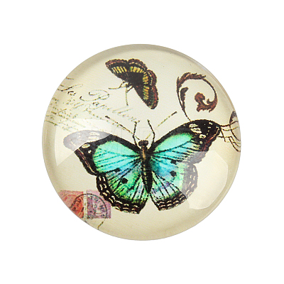 Butterfly Printed Glass Half Round/Dome Cabochons GGLA-N004-25mm-C-1