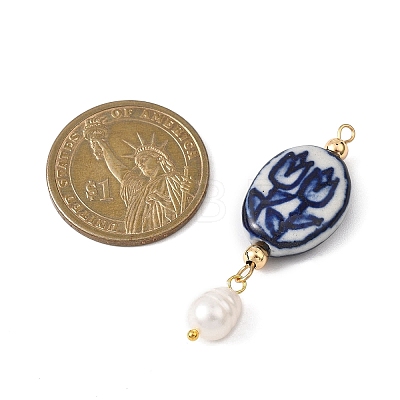 Blue and White Tulip Pattern Oval Porcelain Pendants PALLOY-JF04709-1