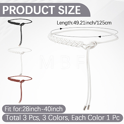3Pcs 3 Colors PU Leather Rope Knot Tie Waist Belly Belts for Women AJEW-CL0003-71C-1