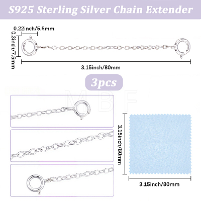 3Pcs Sterling Silver Chain Extender STER-BBC0009-70A-1
