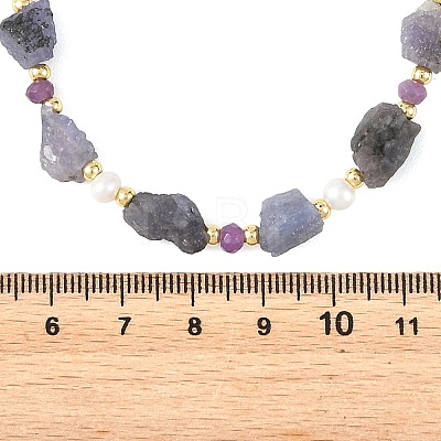 Raw Rough Natural Tanzanite & Faceted Rondelle Dyed Purple Malaysia Jade & Pearl Beaded Necklaces for Women NJEW-JN06589-1