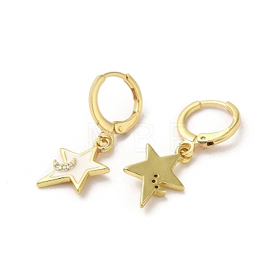 Star & Moon Real 18K Gold Plated Brass Dangle Leverback Earrings EJEW-L268-032G-03-1