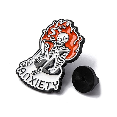 The Anxiety Skeleton with Fire Enamel Pins JEWB-Q015-10A-1