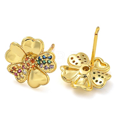 Rack Plating Brass Micro Pave Clear Cubic Zirconia Flower Stud Earrings EJEW-T021-01G-02-1