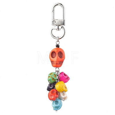 Halloween Skull Dyed Synthetic Turquoise Pendant Decorations HJEW-TA00170-1