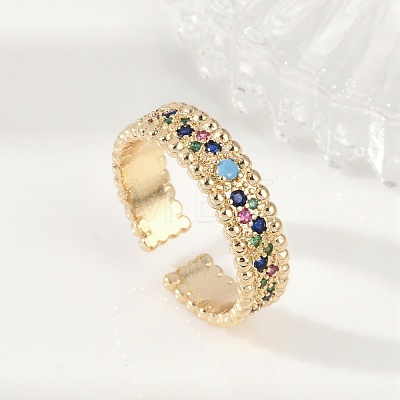 Brass Micro Pave Cubic Zirconia Cuff Rings for Women RJEW-S400-06G-1