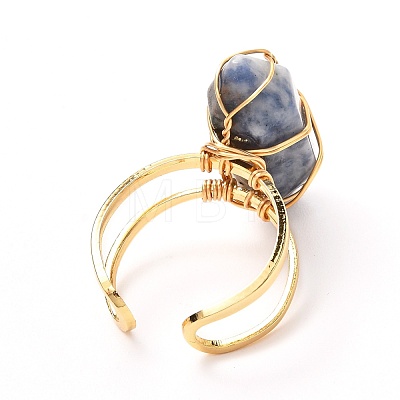 Copper Wire Wrapped Natural Gemstone Adjustable Rings for Women RJEW-JR00386-1