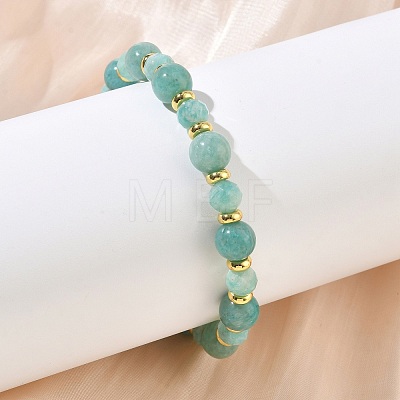 Natural Amazonite & Brass Beaded Stretch Bracelets for Women Men BJEW-JB13701-1