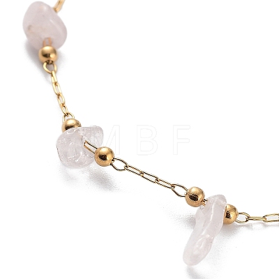 Natural Rose Quartz Chips Beaded Chain Bracelets BJEW-G692-01B-1