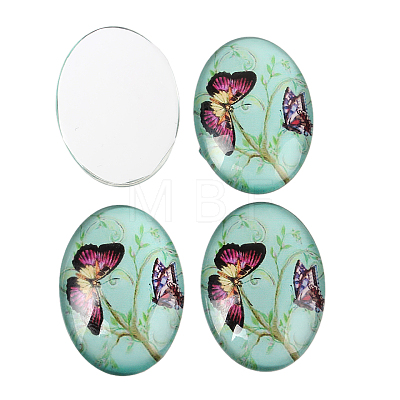 Butterfly Printed Glass Oval Cabochons GGLA-N003-22x30-C-1