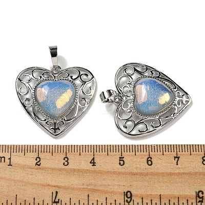 Opalite Peach Love Heart Pendants G-G158-01V-1