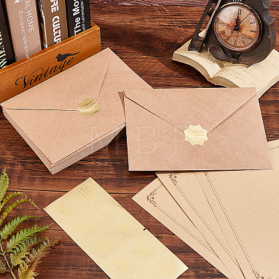 CRASPIRE Gilding Classical Kraft Paper Envelopes with Stickers DIY-CP0004-86A-1