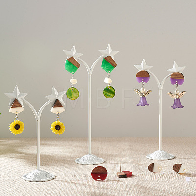 DIY 12 Pairs 12 Style Two Tone Resin & Walnut Wood Stud Earring Findings DIY-CW0001-35-1