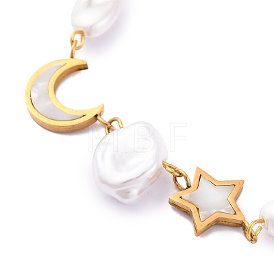 Natural Shell Moon & Star Link Bracelet BJEW-M292-02G-1-1