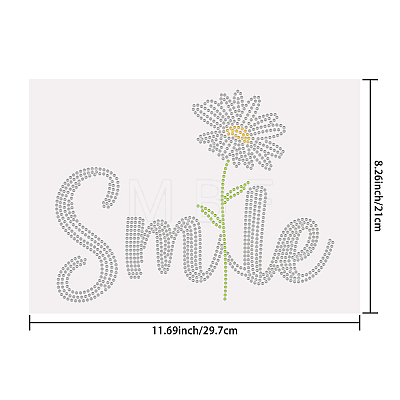 Word Smile & Daisy Pattern Glass Hotfix Rhinestone DIY-WH0303-103-1