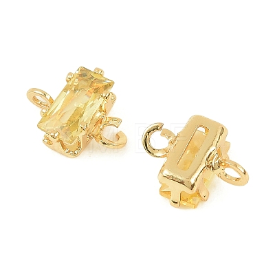 Brass Pave Cubic Zirconia Rectangle Connector Charms KK-P347-06G-1