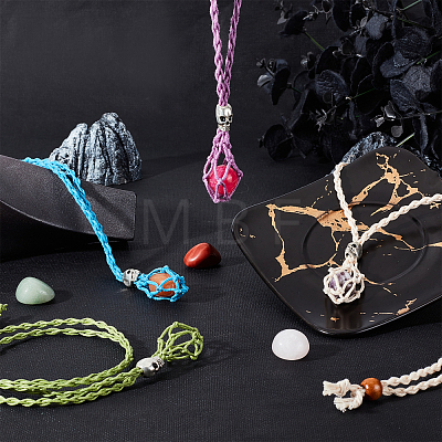 SUNNYCLUE 4Pcs 4 Colors Adjustable Braided Waxed Cord Macrame Pouch Necklace Making MAK-SC0001-12-1