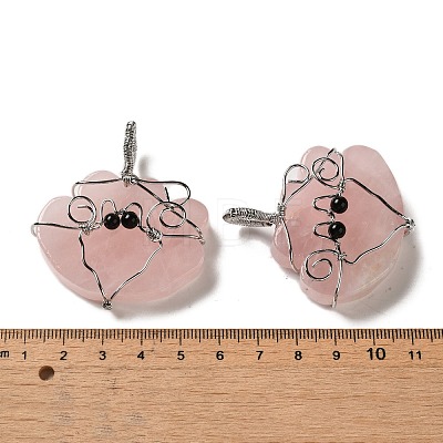 Natural Rose Quartz Copper Wire Wrapped Pendants G-K338-06P-05-1