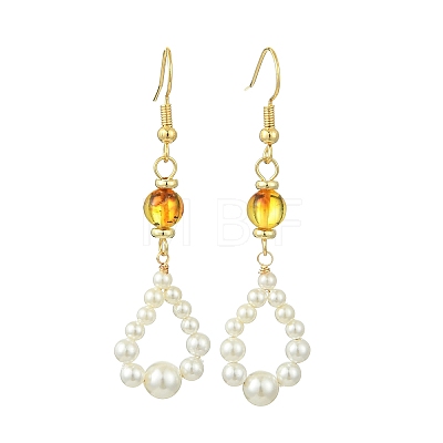 Shell Pearl and Natural Amber Dangle Earrings EJEW-JE07430-1