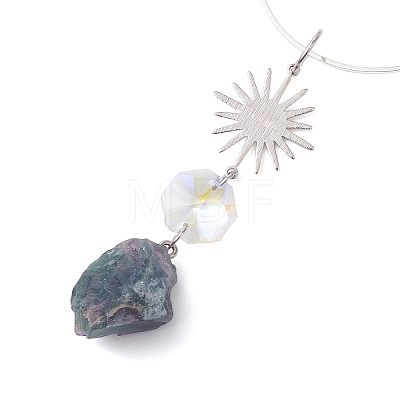 Nuggets Natural Colorful Fluorite & Glass Round Pendant Decorations HJEW-JM02123-01-1