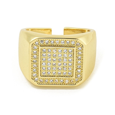 Brass with Cubic Zirconia Open Cuff Rings RJEW-U011-06B-G-1