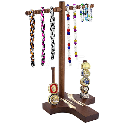 Baseball T Bar Wood Jewelry Display Stands for Necklaces Bracelets Rings ODIS-WH0177-011-1